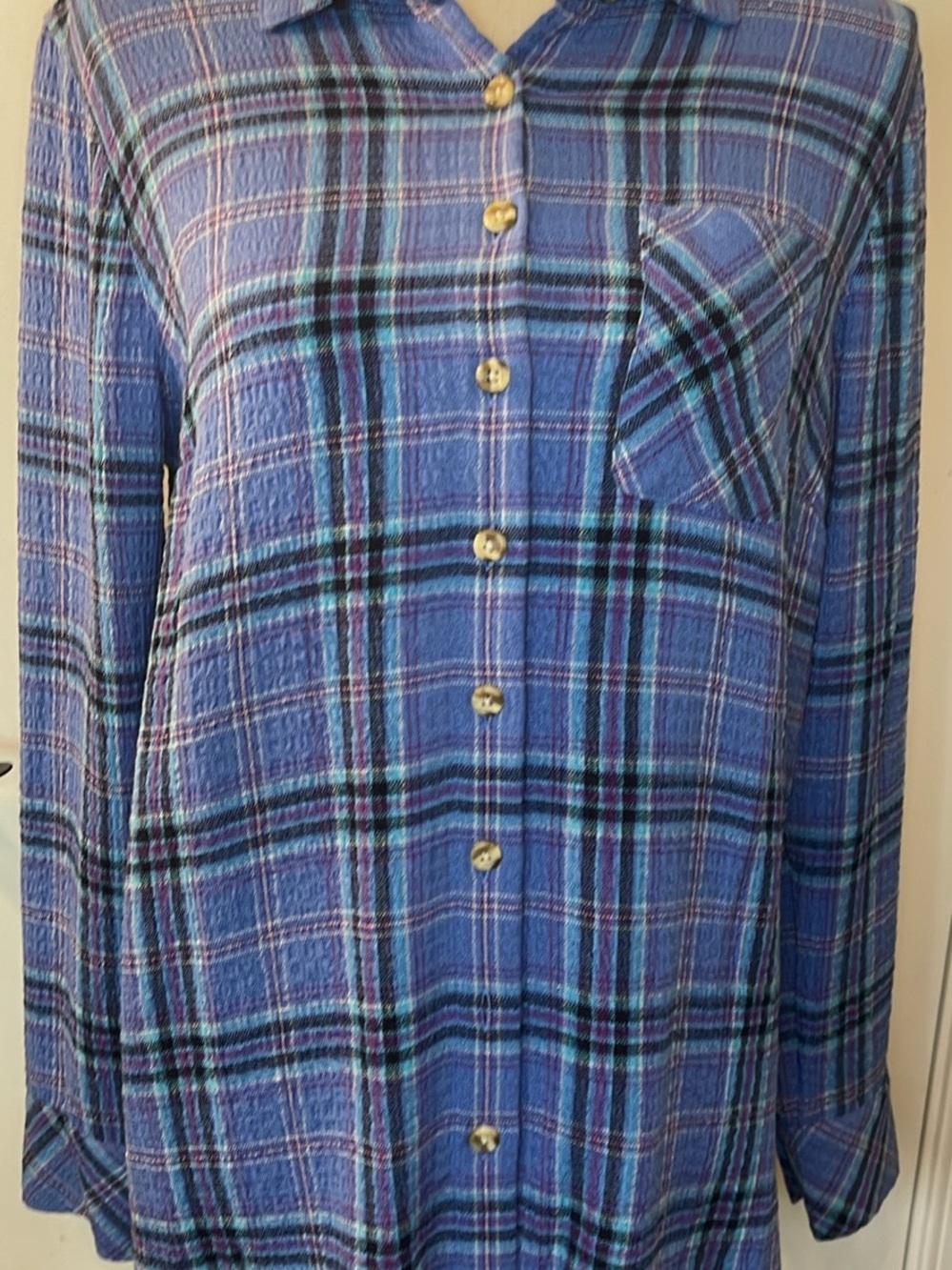 J. Jill Blue Teal Plaid Button Shirt